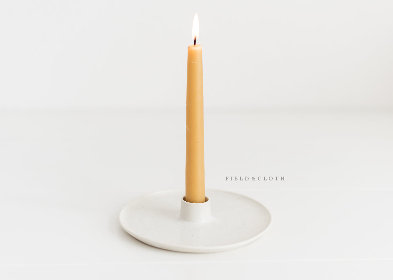 Hand-Thrown Farmhouse Candle Holder in White