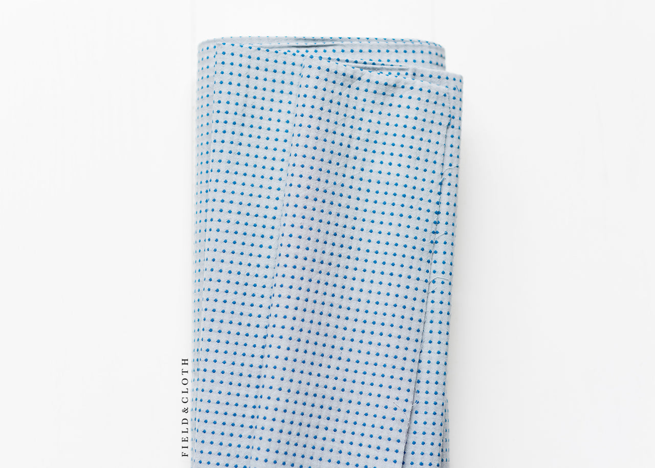 Japanese Yarn Dyed Stitched Dots in Blue on Blue