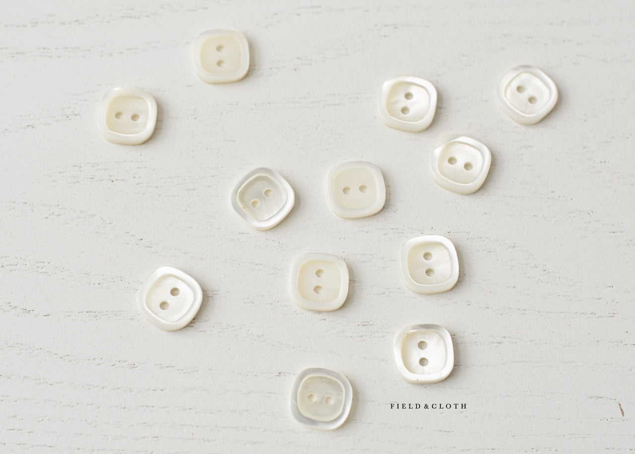 White Shell Square Button